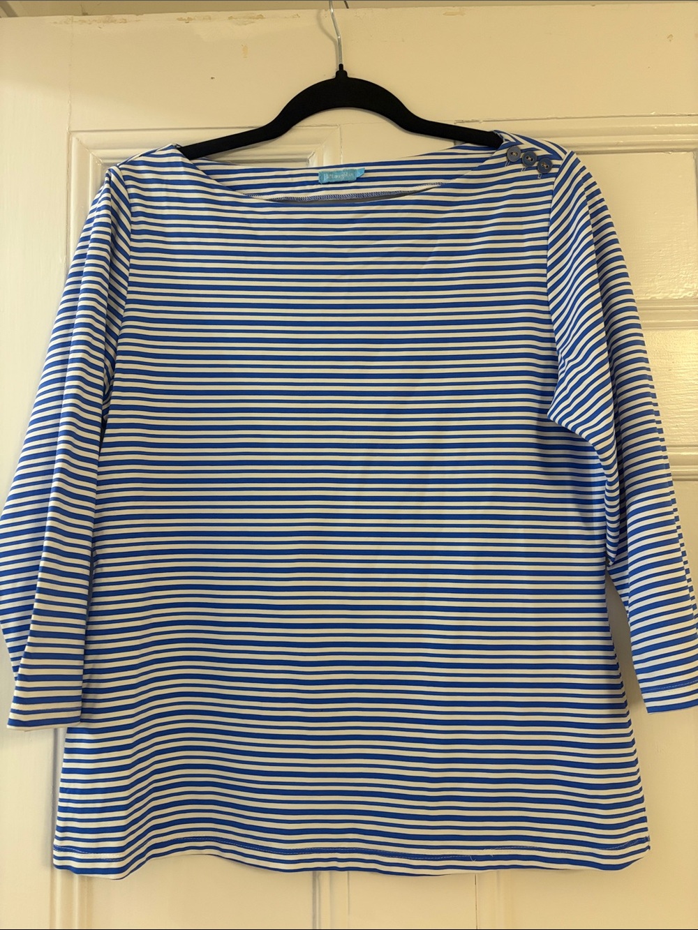 Women’s Blue & White Striped Long-Sleeve Boatneck Top